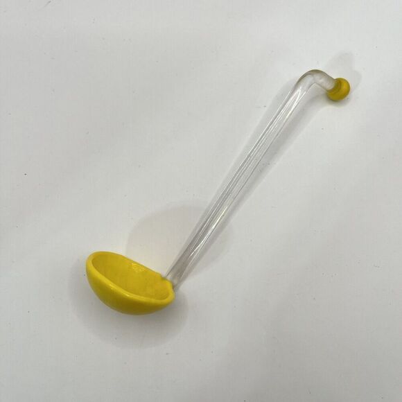 Glass Condiment Spoon Server Stirrer Mayonnaise Yellow Candy Swirl Cadmium Glow - Picture 6 of 9